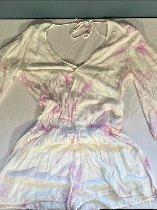 Aakaa Pants - Aakaa Purple And White Tie Dye Romper Bell Sleeves Size Small